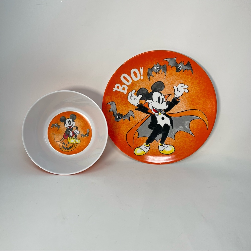 Pottery Barn Kids Halloween Mickey Dracula Plate & Mickey Bowl